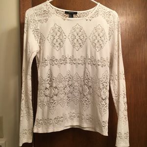 White long sleeves top with lace like cutouts